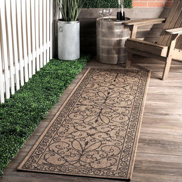 Kathleen Krem Brown 2 ft. x 8 ft. Indoor/Outdoor Runner Patio Rug