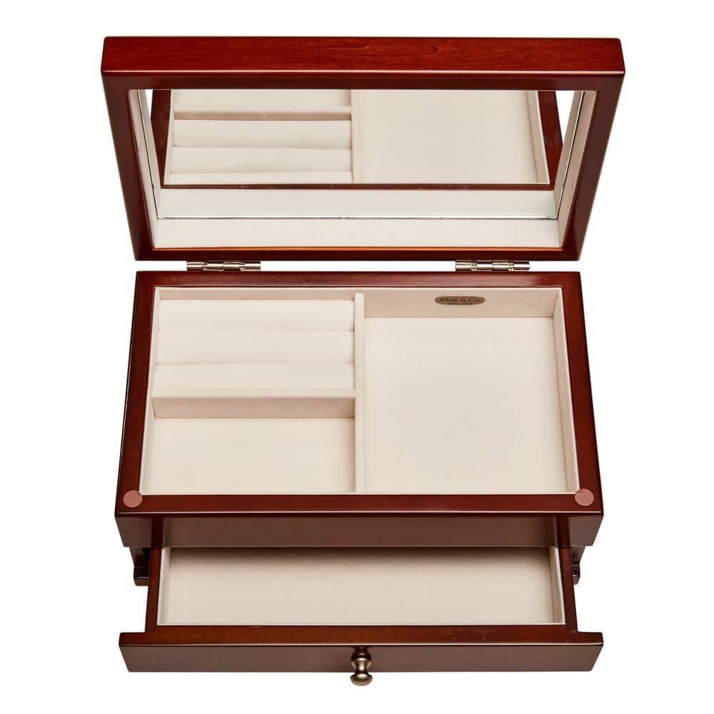 Walnut Florentine Motif Wooden Jewelry Box with Mirror