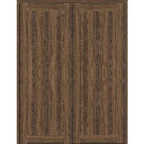 Belldinni Shaker 48 in. x 83.25 in. 1 Panel Both Active Pecan Nutwood Wood Composite Double Prehung Interior Door