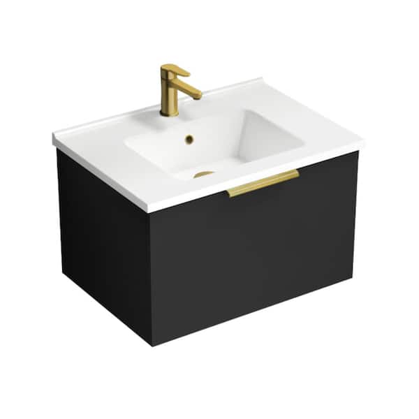 Bodrum 25.59 in. W x 17.72 in. D x 16.14 in. H Modern Bathroom Vanity in Matte Black With White Ceramic Top