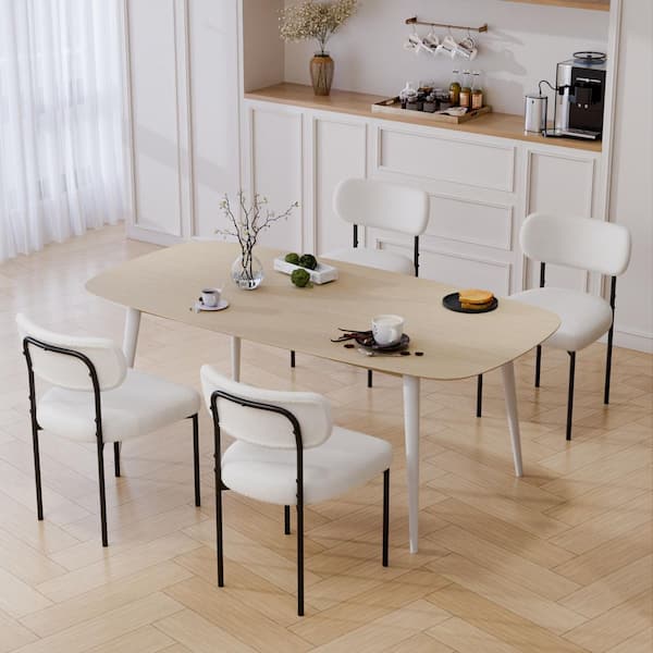 Hommpa Modern White Upholstered Dining Chairs Boucle Dining Chair with Adjustable Foot Pads Set of 4