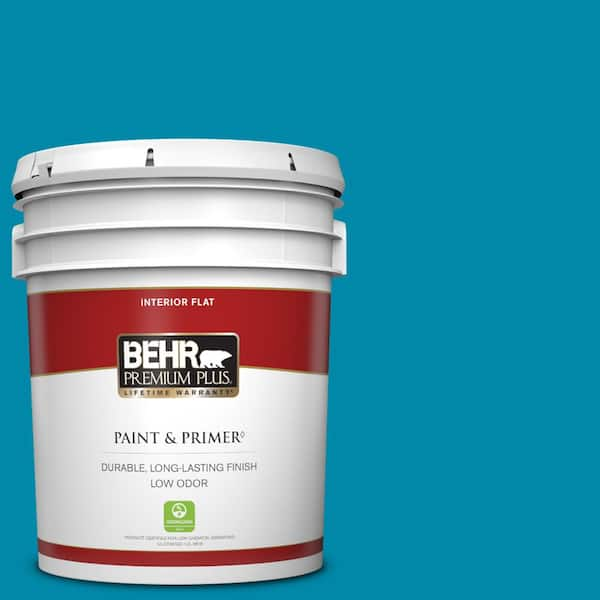 BEHR PREMIUM PLUS 5 gal. #P490-6 Hacienda Blue Flat Low Odor Interior Paint & Primer