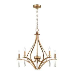 Heathrow 27 in. W 5-Light Antique Gold Chandelier with No Shades