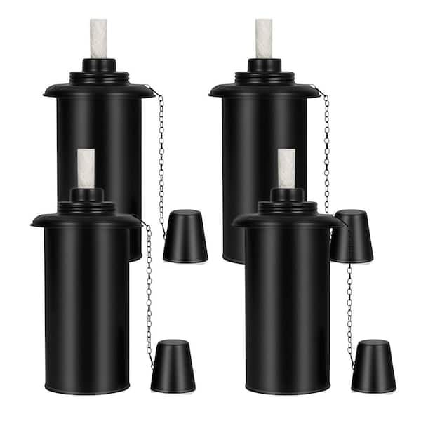 12 oz. Black Metal Torch Replacement Canisters Outdoor Refillable Lanterns with Wicks and Covers 4 Pack
