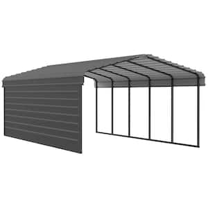 12 ft. W x 24 ft. D x 7 ft. H Charcoal Galvanized Steel Carport with 1-sided Enclosure