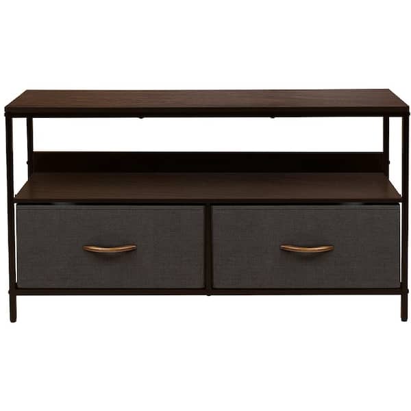 Sorbus 11 in. L x 22in. W x 38 in. H 2-Drawer Brown TV Stand Steel Frame Wood Top Easy Pull Fabric Bins