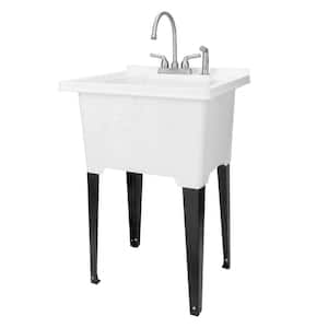 25 in. x 21.5 in. ABS Plastic Freestanding Utility Sink in White - Stainless Gooseneck Faucet, Side Sprayer