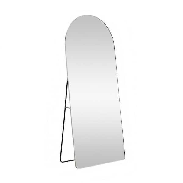 Unbranded Silver 23.2 in. W x 64.9 in. H Aluminum Alloy Metal Frame Arched Wall Mirror Floor Mounted Full Length Mirror