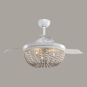 Huang 42 in. Indoor White Beads Retractable Chandelier Ceiling Fan with Remote Control and Light Kit Included