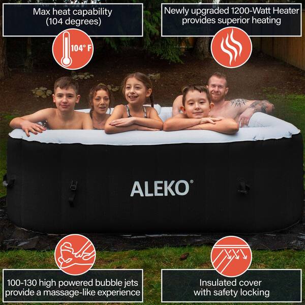 ALEKO 6-Person 130-Jet Black Inflatable Square Hot Tub with Cover