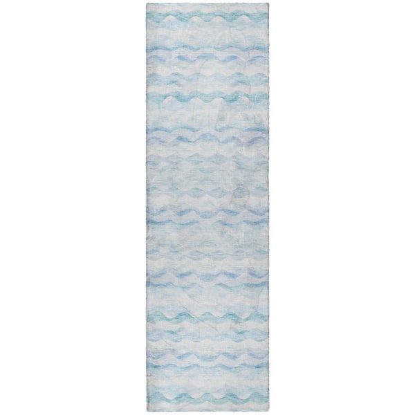 Dream Shag Premium Machine Washable Abstract ADS195 Blue 2 ft. x 7 ft. Runner Rug