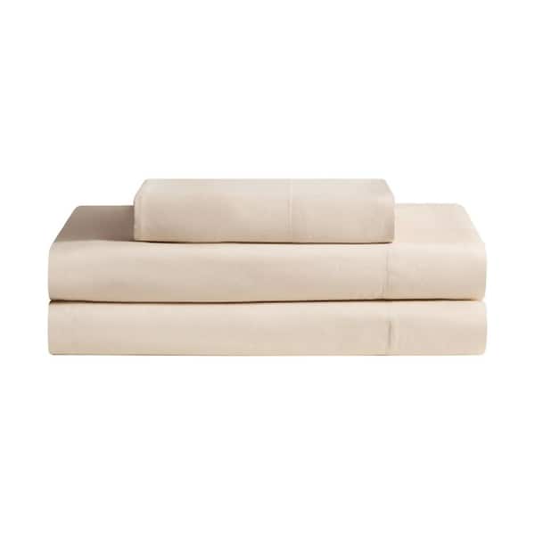 Cloud Embrace 3-Piece Beige Solid Color Sateen Twin Deep Pocket Sheet Set