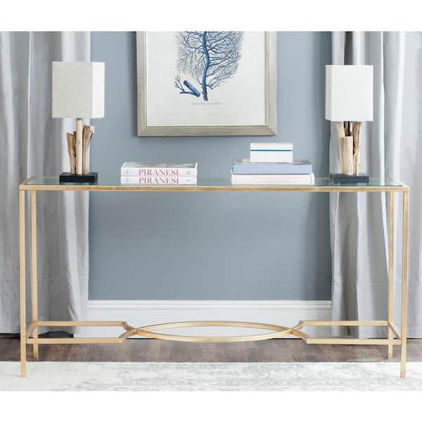 SAFAVIEH Inga 63 in. Gold/Clear Glass Console Table