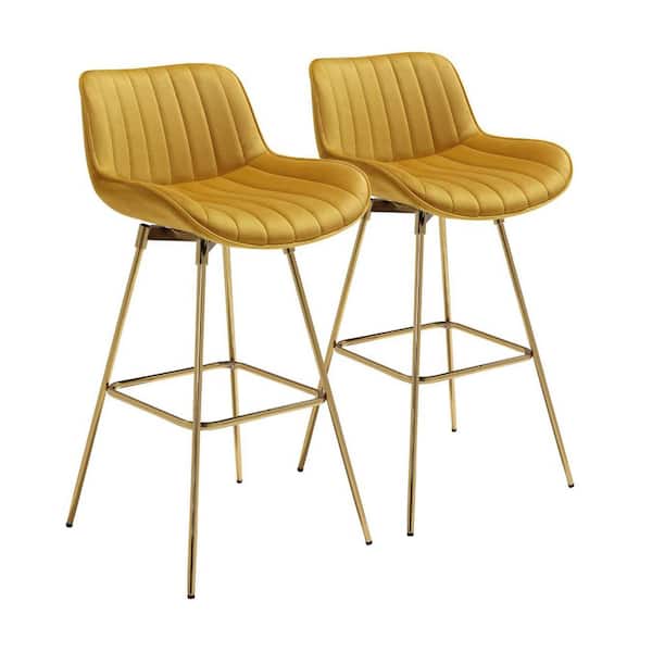 HomeRoots 28.94 in. Yellow Low Back Metal Bar Chair with Velvet Seat Set of 2