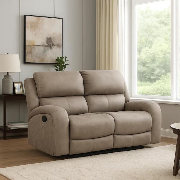 Benjara 61.5 in. Pillow Top Arm Microfiber Rectangle Recliner Loveseat Sofa in Brown
