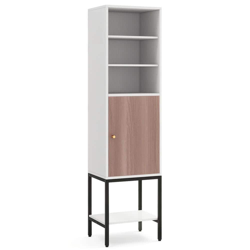 15 in. W x 12 in. D x 58 in. H White Linen Cabinet Bathroom Tall Cabinet with 1-Door and 4-Shelves Narrow Storage Unit price history on PriceWatchPro