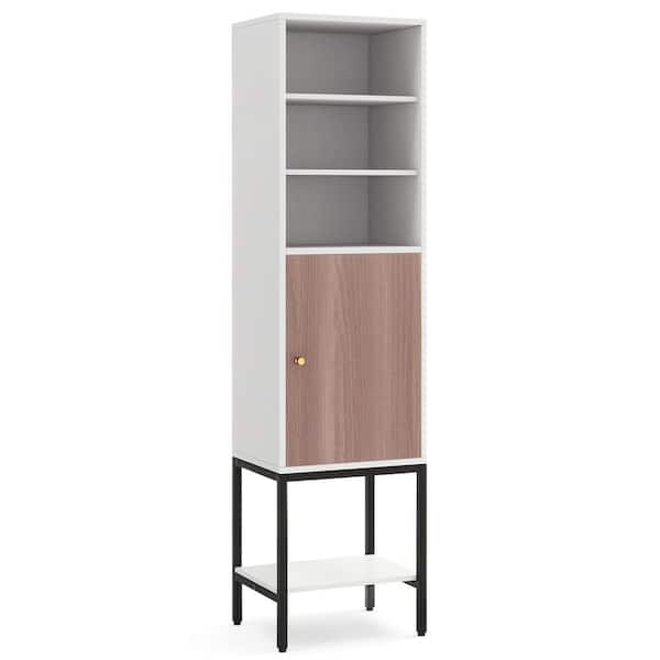 ANGELES HOME 15 in. W x 12 in. D x 58 in. H White Linen Cabinet Bathroom Tall Cabinet with 1-Door and 4-Shelves Narrow Storage Unit