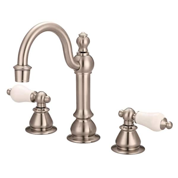Water Creation Vintage Classic 8 in. Widespread 2-Handle High Arc Bathroom Faucet with Pop-Up Drain in Satin Nickel