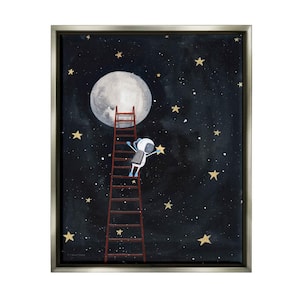Astronaut Hanging Stars Outer Space to Moon by Rachel Nieman Floater Frame Astronomy Wall Art Print 25 in. x 31 in.