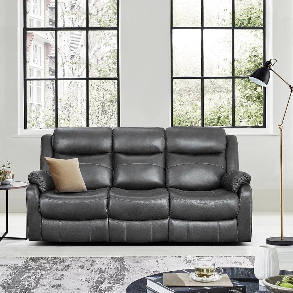 Gray Microfiber Manual Reclining Sofa with Cup Holders and Storage