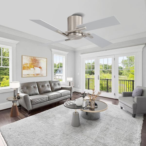 48Inch 4 Two-color Fan Blades Dc Motor Indoor Flush Mount Standard Ceiling Fan With Remote Nickel