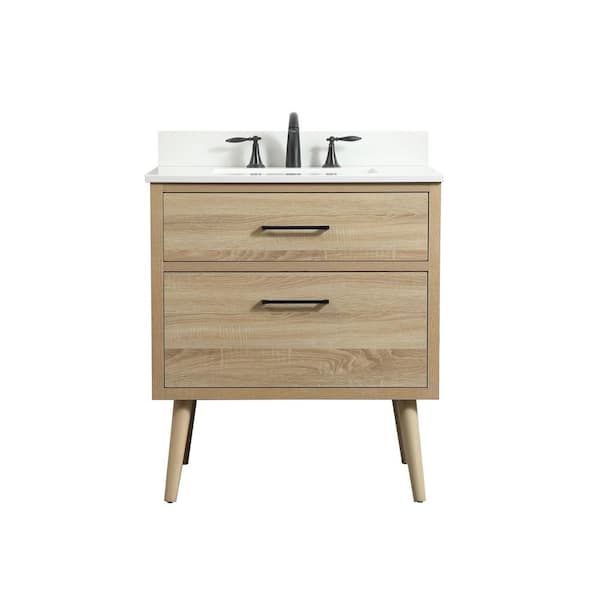 Unbranded Simply Living 30 in. W x 22 in. D x 33.5 in. H Bath Vanity in Mango Wood with Ivory White Engineered Marble Top