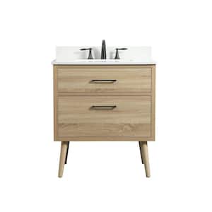 Timeless Home 30 in. W x 22 in. D x 33.5 in. H Bath Vanity in Mango Wood with Ivory White Top
