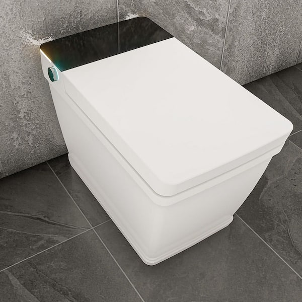 Smart Bidet Toilet Square 1.28 GPF in White with Heated Seat, Auto Open/Close Lid, Deodorizing, and Remote Control