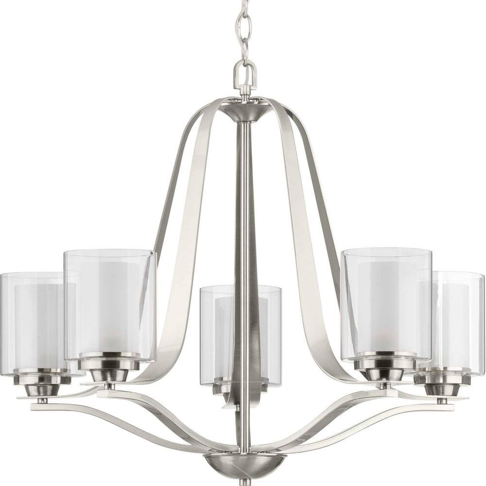 Kene Brushed Nickel 5-Light Chandelier with Etched Glass Shades