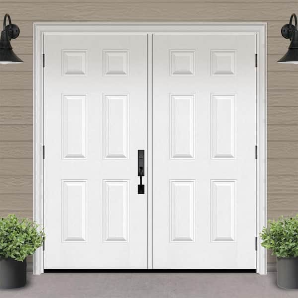 Regency 72 in. x 80 in. 6 Panel RHOS Unfinished White Mahogany Fiberglass Double Prehung Front Door with 4-9/16 Jamb