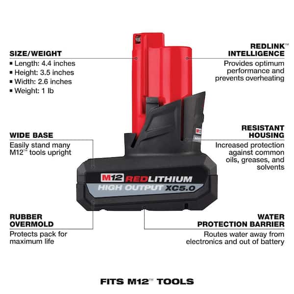 Milwaukee - M12 12-Volt Lithium-Ion XC High Output 5.0 Ah Battery Pack
