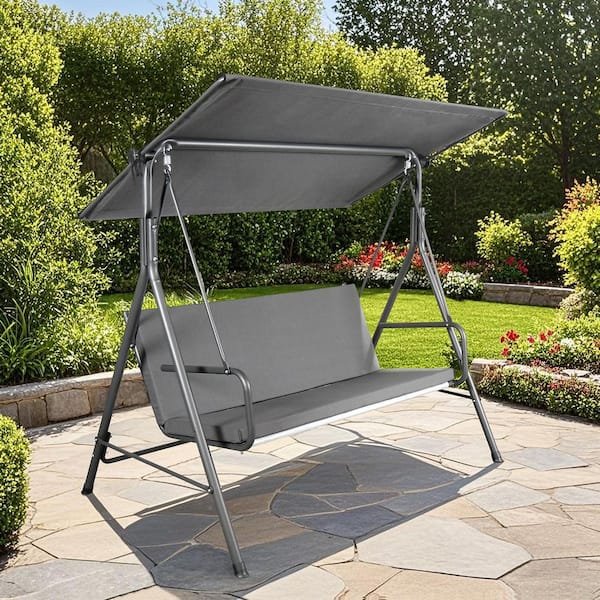 Sunjoy Made in Italy 2-Seat Gray Patio Metal Porch Swing with