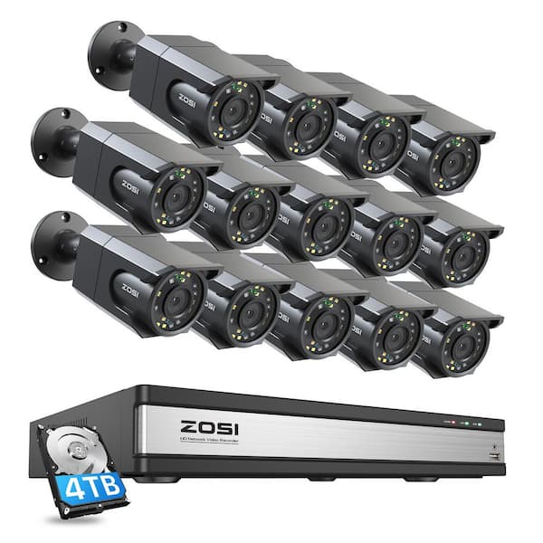 ZOSI 16-Channel 8MP 4K PoE 4TB NVR Security Camera System with 14 Wired Spotlight Cameras, Human Detection, Audio Recording