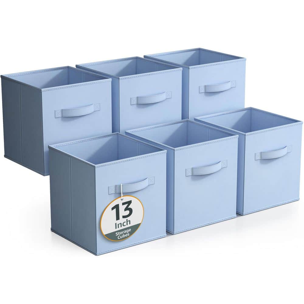 Large Storage Cubes with Handles, Blue 13 in x 13 in Fabric Decorative Bask