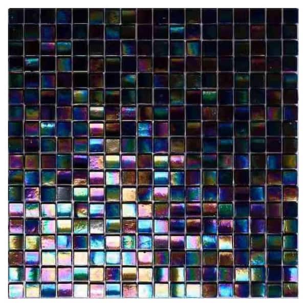 Apollo Tile Skosh Glossy Dark Shimmer Multi Blue 11.6 in. x 11.6 in. Glass Mosaic Wall and Floor Tile (18.69 sq. ft./case) (20-pack)