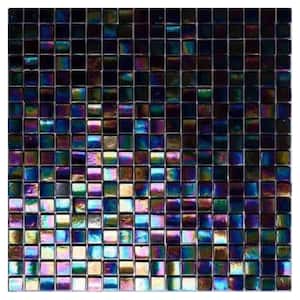 Skosh Glossy Dark Shimmer Multi Blue 11.6 in. x 11.6 in. Glass Mosaic Wall and Floor Tile (18.69 sq. ft./case) (20-pack)