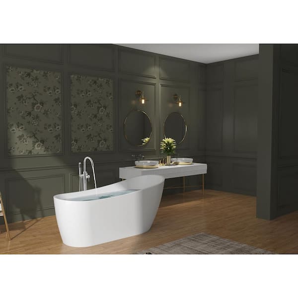 53.9 in. Fiberglass Flatbottom Freestanding Bathtub in Glossy White