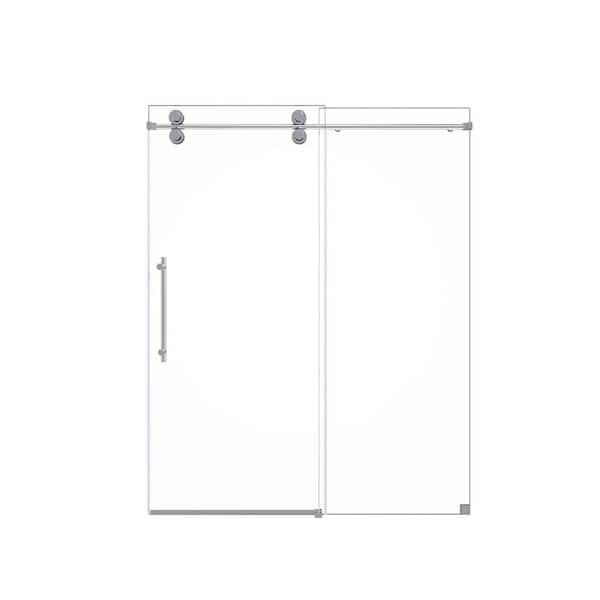 60 in. W x 72 in. H Single Sliding Frameless Shower Door in Chrome with Clear Tempered Glass with Handle