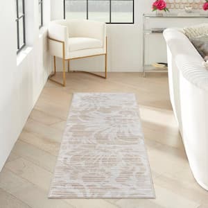 Iliana Ivory Grey with Gold Accents 2 ft. x 8 ft. Striated Contemporary Runner Area Rug