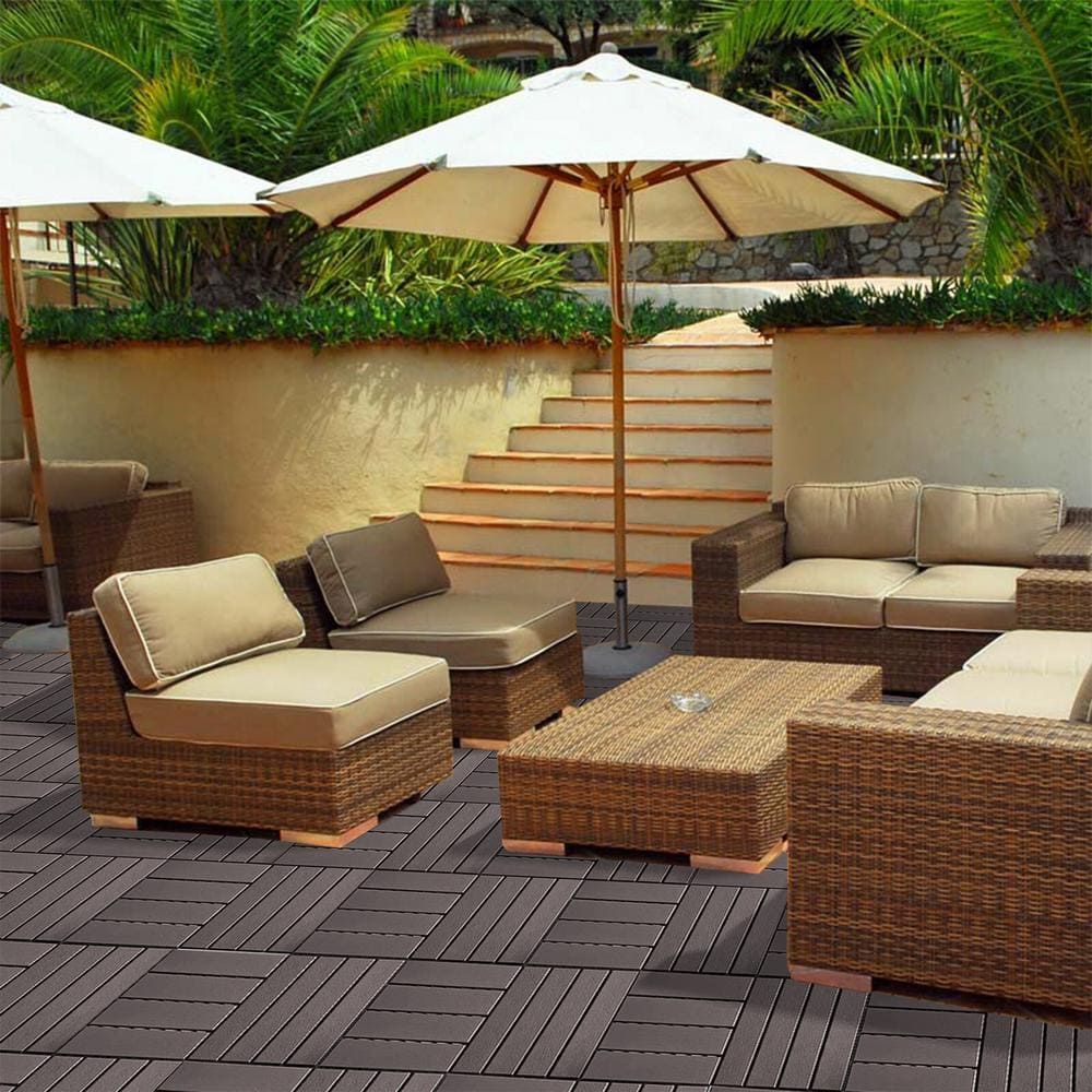12 in.W x12 in.L Outdoor Striped Pattern Square Plastic PVC Interlocking Flooring Deck Tiles (Pack of 27Tiles)in Brown price history on PriceWatchPro