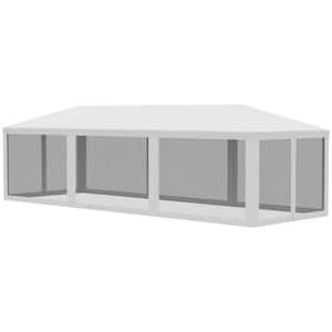 10 ft. x 28 ft. White Party Tent Canopy, Outdoor Event Shelter Gazebo with 8 Removable Mesh Sidewalls, Zipper Doors