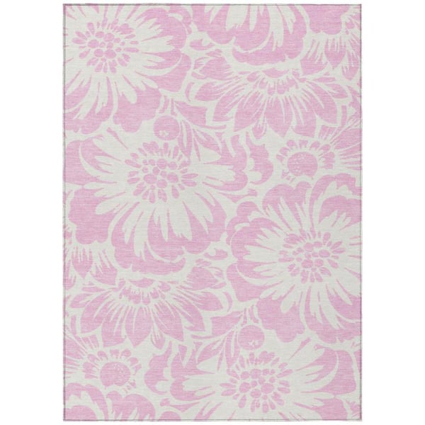HomeRoots Pink and Ivory 3 ft. x 5 ft. Woven Floral Rectangle Indoor/Outdoor Area Rug