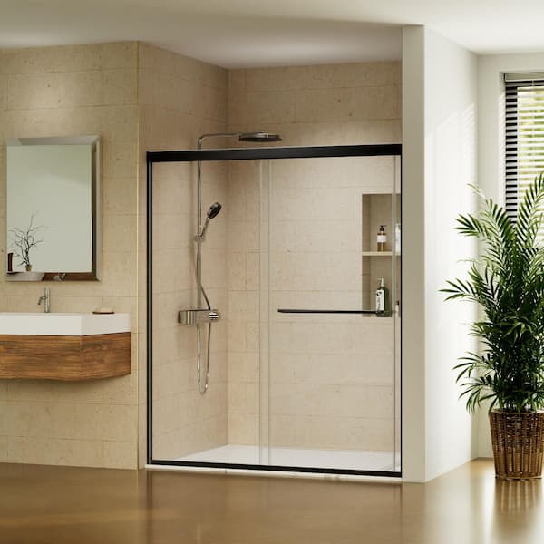 56-60 in. W x 70 in. H Sliding Framed Shower Door in Matte Black with Coated Clear Glass