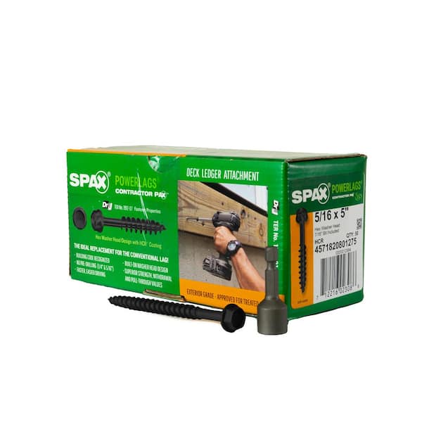 5/16 in. x 5 in. Exterior Hex Head Structural Wood Lag Screws Powerlags Hex (50 Each) Bit Included