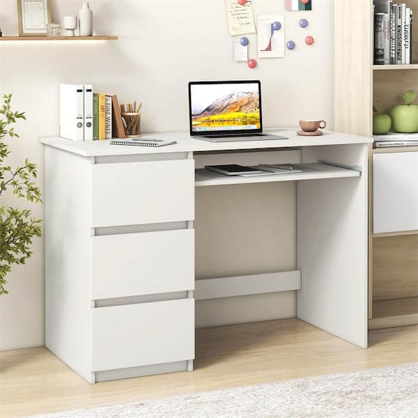 42 in. White 3-Drawer Computer Desk with Power Outlet Keyboard Tray and Type-C and USB Ports