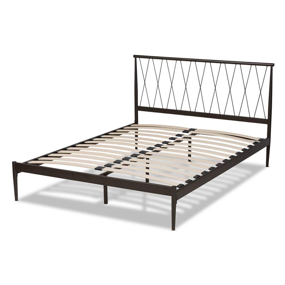 Full Black Metal Platform Bed with Crisscross Headboard
