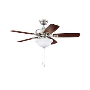 Twist N Click 42 in. Indoor Brushed Polished Nickel Dual Mount Ceiling Fan with Frosted Glass Bowl Light Kit Included