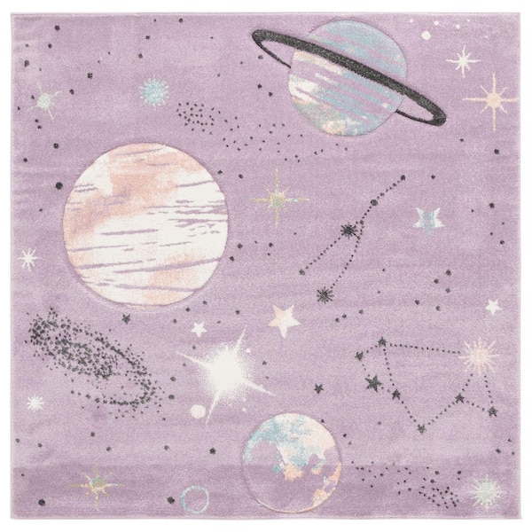Carousel Kids 5 ft. x 5 ft. Purple/Orange Galaxy Square Area Rug