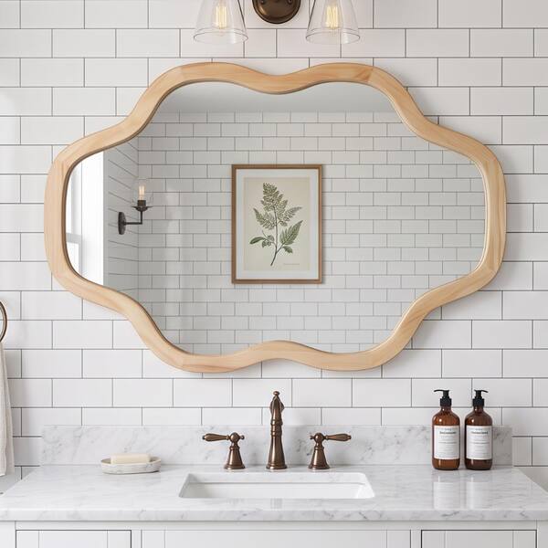 24 in. W x 36 in. H Cloud Shape Framed Irregular Wall Bathroom Vanity Mirror in Natural
