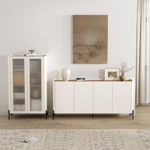 Abbey Modern Maple and Off White Composite Wood 66.9 in. Sideboard with 31.5 in. Decor Cabinet